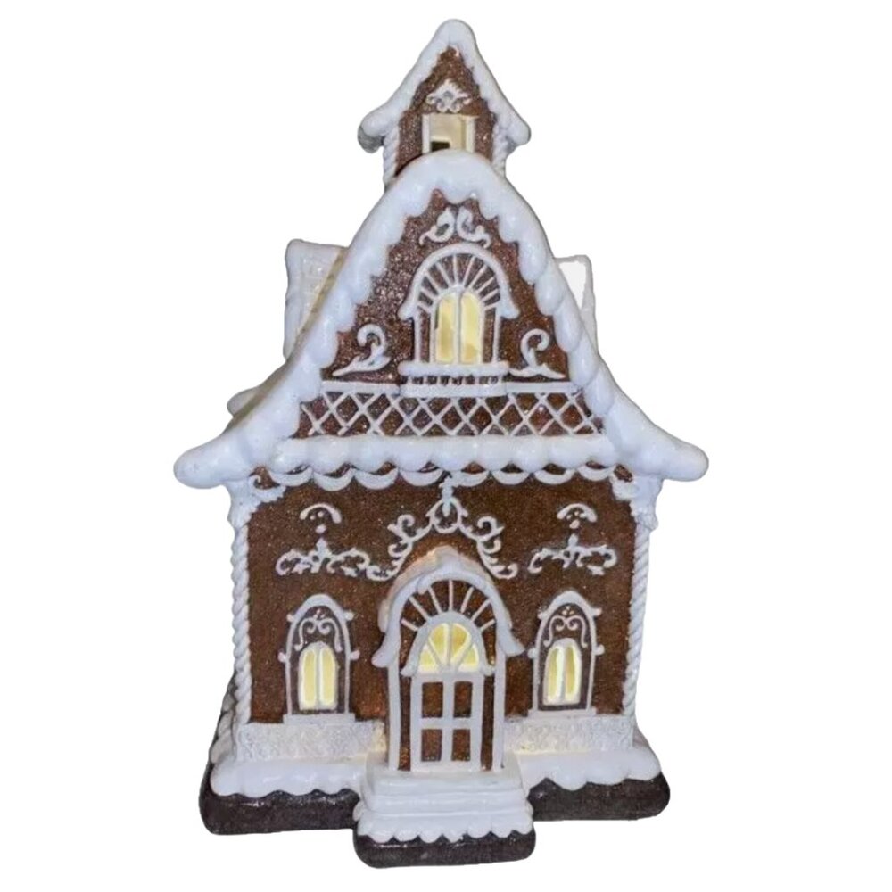 Christmas Chocolate Brown 14" Victorian LED Village Icing GINGERBREAD HOUSE New